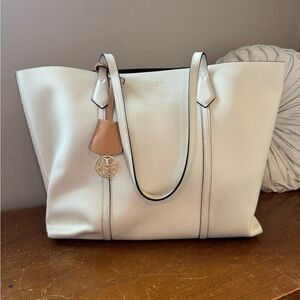 Tory Burch Cream Leather Tote with Tan Accent
